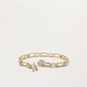 14k Yellow Gold Aquamarine and Diamond Bracelet | 4.40ctw, 0.13ctw | 7" Classic Fashion Modern Style