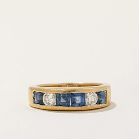 Trendy Layer Pure Highlight Channel Set Sapphire & Diamond Ring | 0.88ctw, 0.26ctw | SZ 5 |