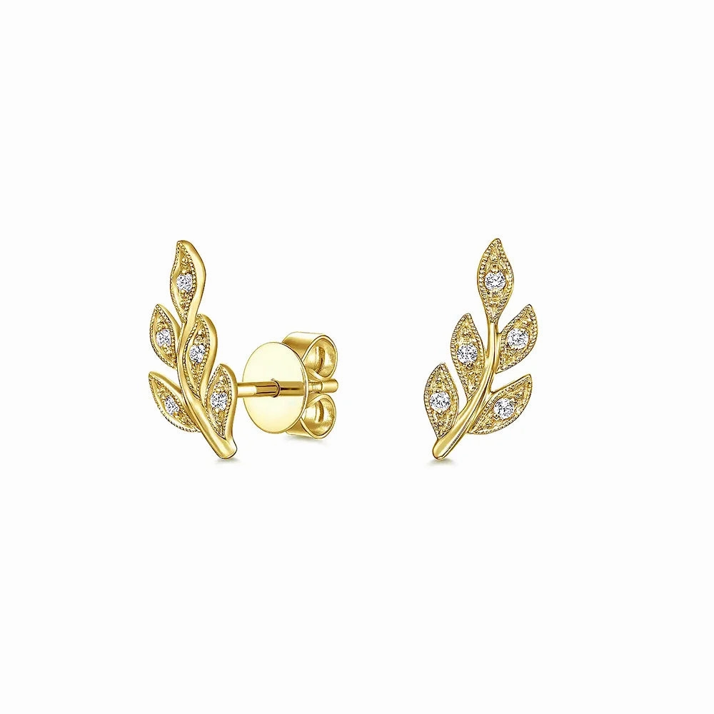 Refined Embellishment Polished Accent Couture Botanical Foliage Lab Grown Diamond Stud Earrings
