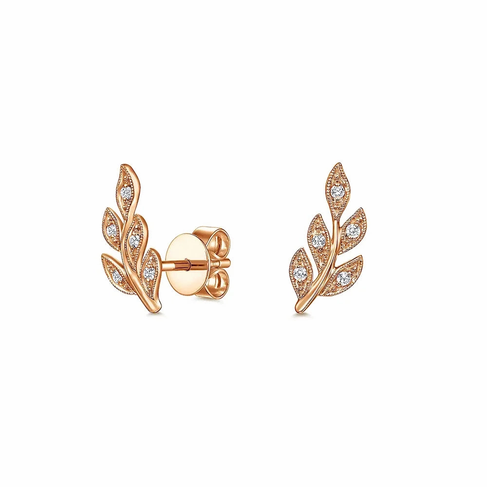 Couture Botanical Foliage Lab Grown Diamond Stud Earrings Minimalist Decoration decorative item