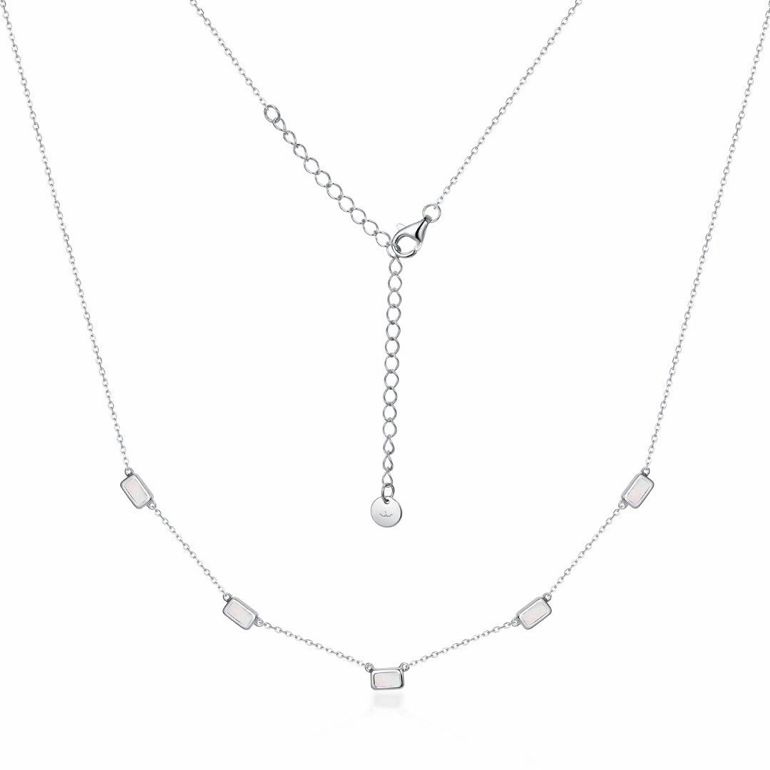 Sterling Silver Rectangular Mother of Pearl/Sapphire CZ Station Necklace Glam Night