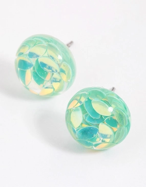 Teal Resin Petals Stud Earrings Small Ornament Star-Shaped Accessory