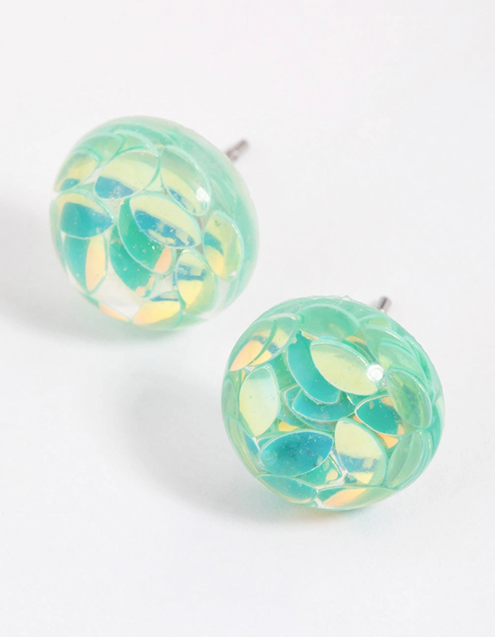 Teal Resin Petals Stud Earrings Small Ornament Star-Shaped Accessory