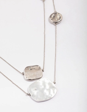 Silver Organic Round Circle Layered Necklace Mother Accent