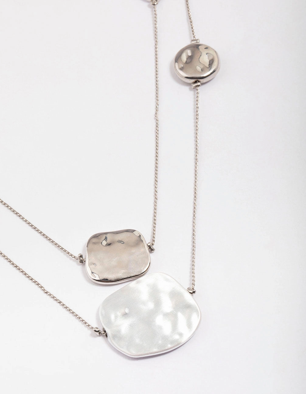 Silver Organic Round Circle Layered Necklace Mother Accent