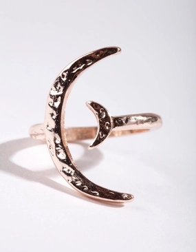 Rose Gold Crescent Moon Open Ring Artistic Jewelry Trendsetter Jewelry