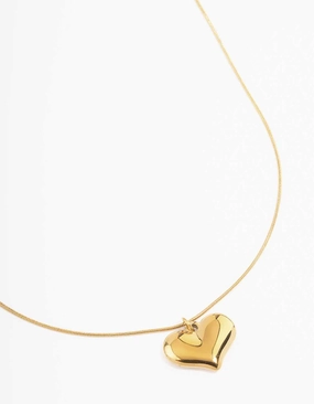 Waterproof Gold Plated Stainless Steel Classic Puffy Heart Pendant Necklace Professional Style