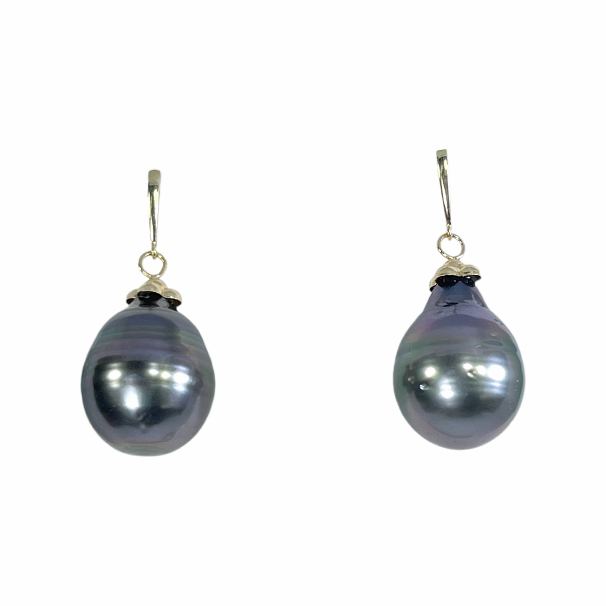 Vintage Tahitian Black Pearl Drop Earrings in 14K Yellow Gold Setting. October Birthstone. Timeless Features