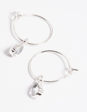 Vintage Jewelry Silver Pear Drop Hoop Earrings