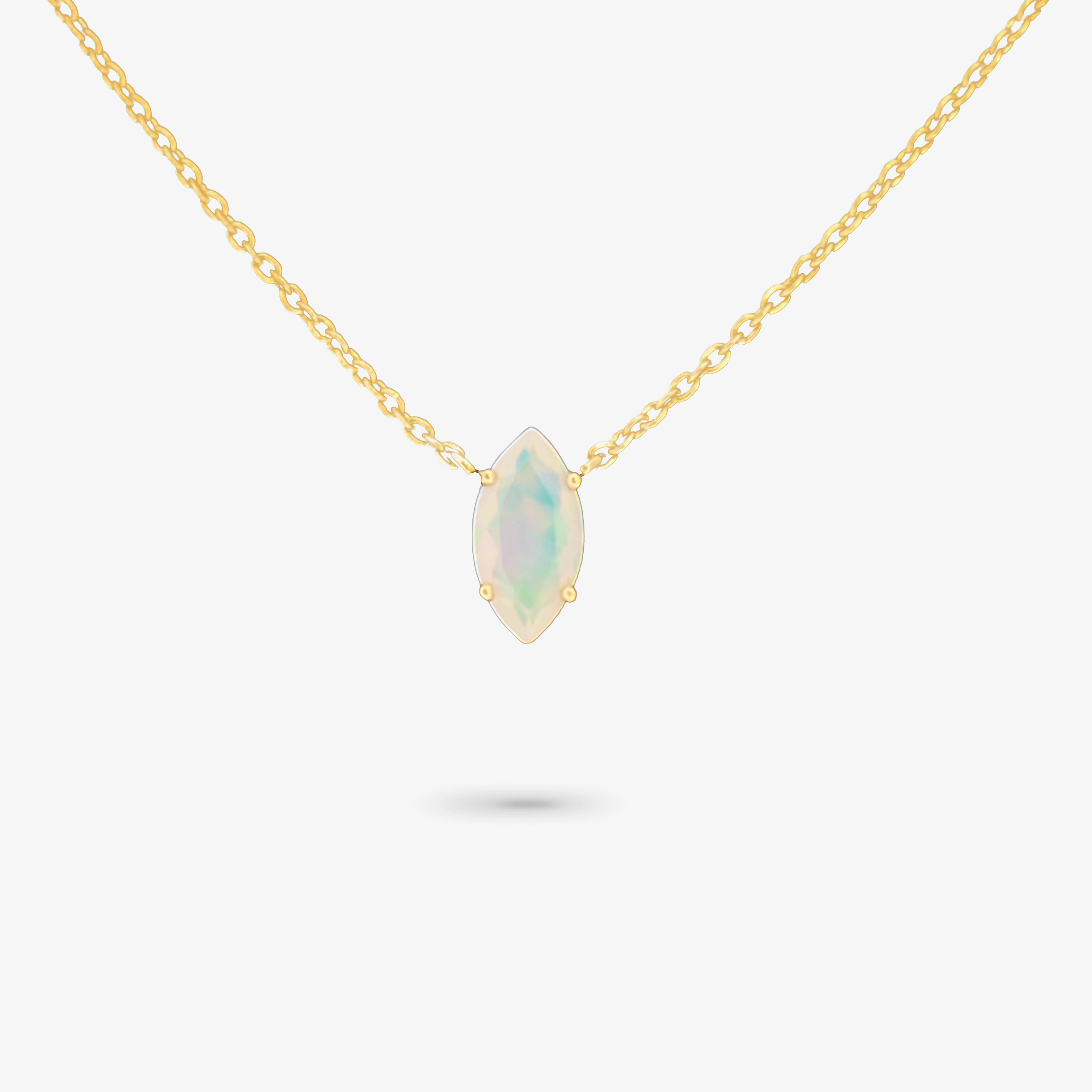 Amare Wear 14k Solid Gold October Marquise Birthstone Necklace Opal Trend Forward Glow Touch