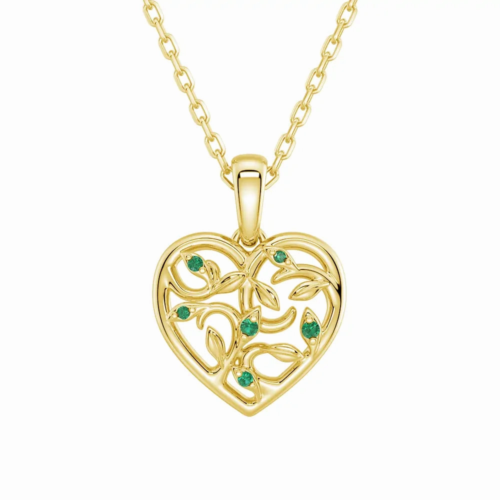 Asymmetrical Vine Motif Lab Grown Emerald Heart Necklace Distinctive Present
