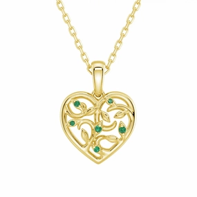 Asymmetrical Vine Motif Lab Grown Emerald Heart Necklace Distinctive Present