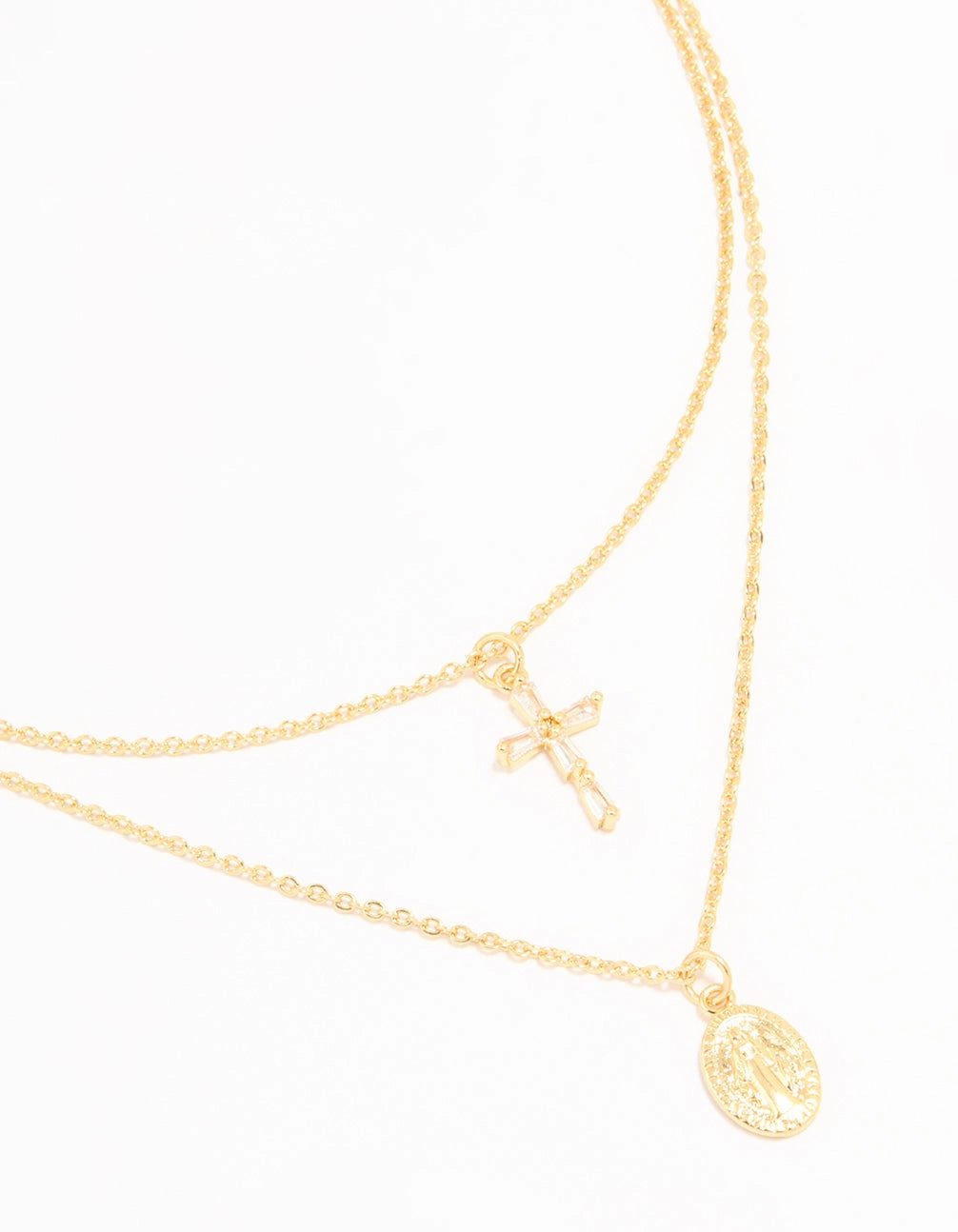 Ancient Adornment Home Party Gold Plated Cross & Mary Layered Necklace
