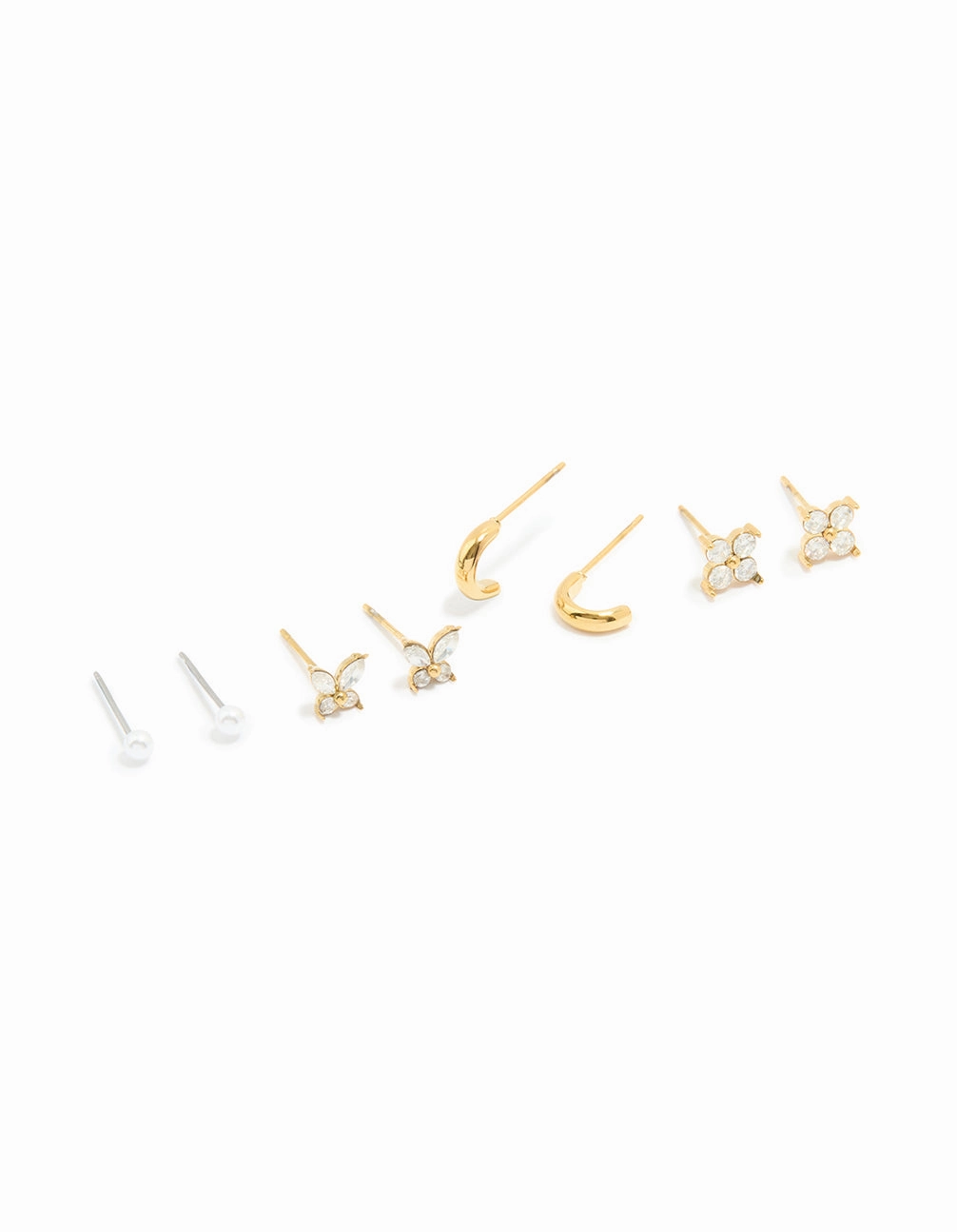 Holiday look Glam Light Waterproof Gold Plated Stainless Steel Cubic Zirconia Butterfly & Stud Earrings 4-Pack