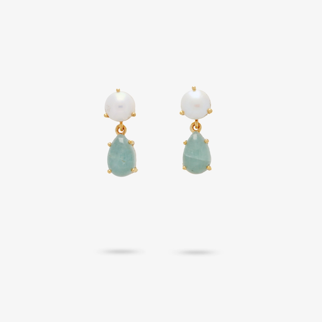 Amare Wear Petite Freshwater Pearl and Aquamarine Dangle Earrings Wedding Embellishment
