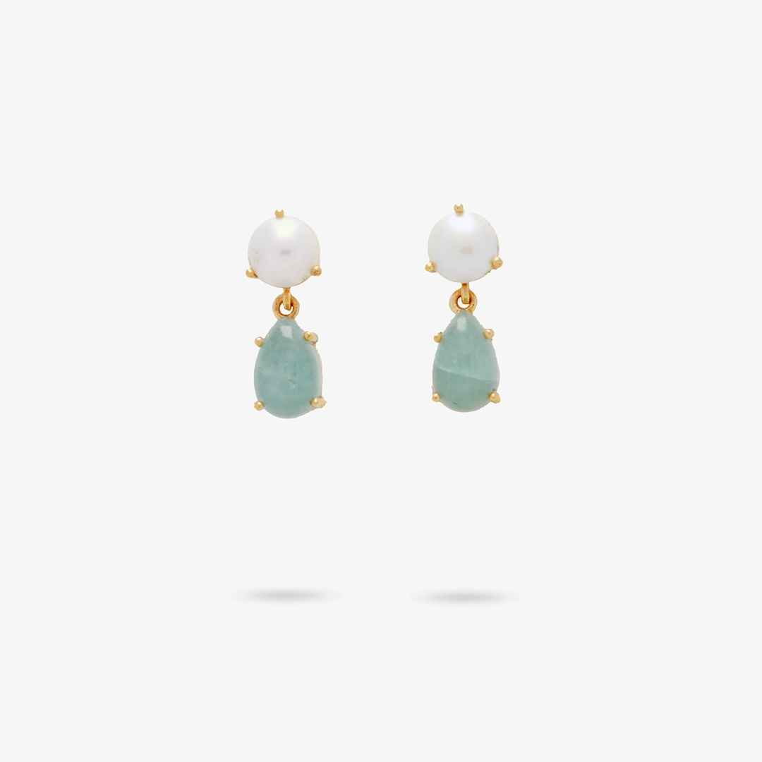 Polished Highlight Highlight Edge Amare Wear Petite Freshwater Pearl and Aquamarine Dangle Earrings