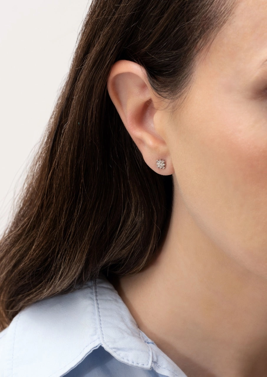 Modern Creation 14K Solid Gold Juliette Baguette Diamond Earrings