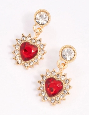 Red Halo Diamante Heart Drop Earrings Attractive Piece Evening Piece