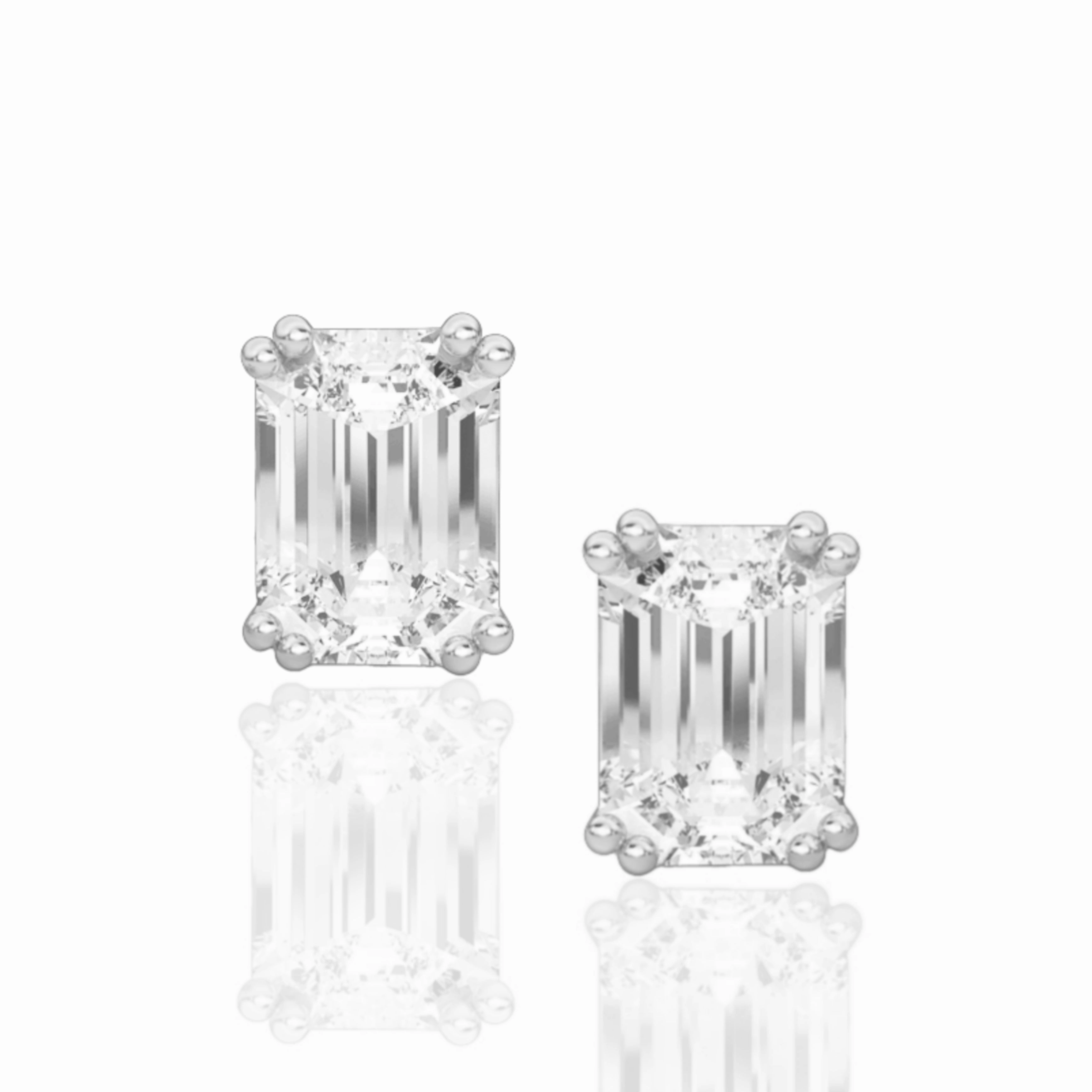 Miniature Item Bohemian Item Sterling Silver CZ Emerald Cut Solitaire Stud Earrings