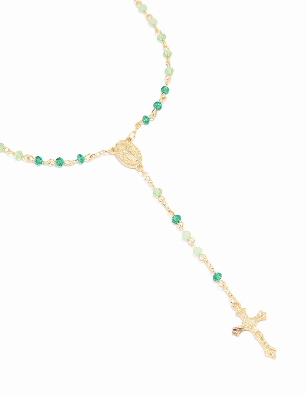 Timeless Edge Gold Plated Green Beaded Lariat Cross Necklace