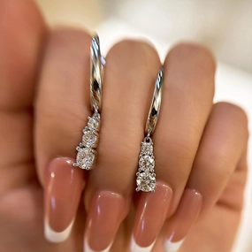 Industrial Item Everyday Embellishment Louily Moissanite Three Stone Round Cut Tassel Stud Earrings