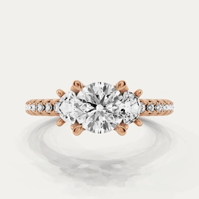 Delicate Detail 1 1/5 ctw Round Diamond Three Stone Engagement Ring With Half Moon Sides