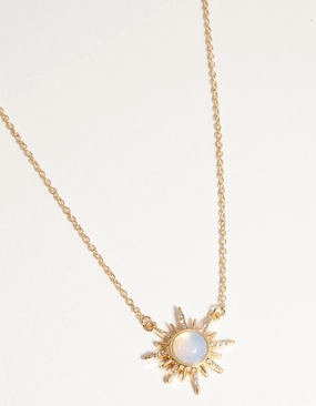 Urban Street Gold Plated Diamante & Moonstone Sun Necklace