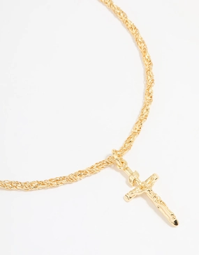 Gold Plated Twisted Chain Cross Necklace Stylish Item Perfect Adornment