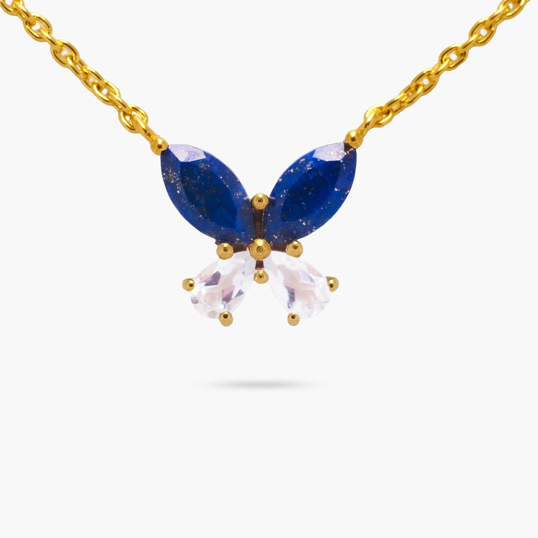 Bridal Style Signature Feature Lapis and White Topaz Butterfly Necklace
