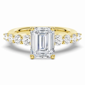 Glossy Look Youth Present Classic Shared Prong Emerald Cut Moissanite Engagement Ring