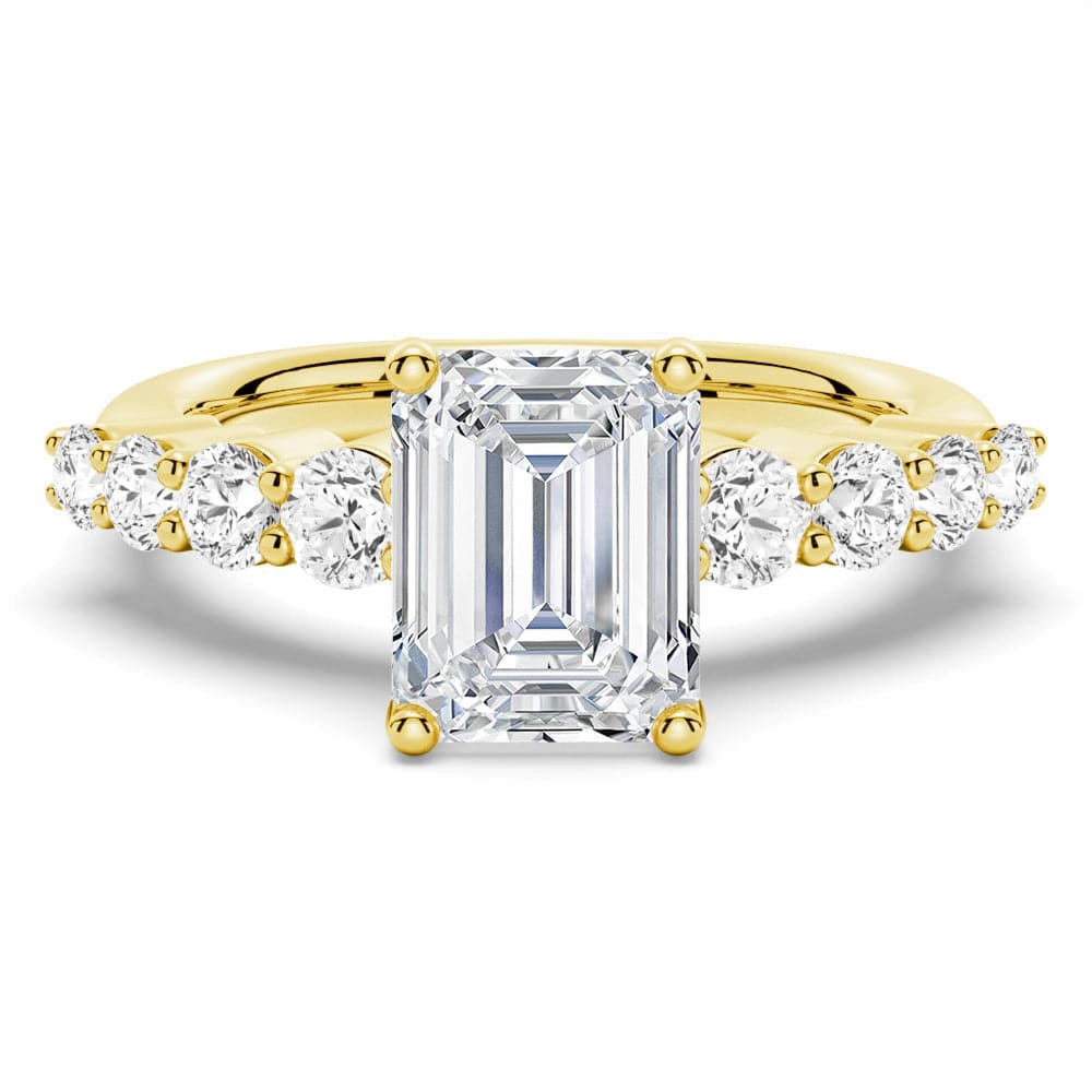 status symbol Classic Shared Prong Emerald Cut Moissanite Engagement Ring