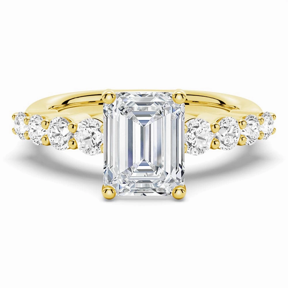 Classic Shared Prong Emerald Cut Moissanite Engagement Ring Excellent Ornament Smooth Touch