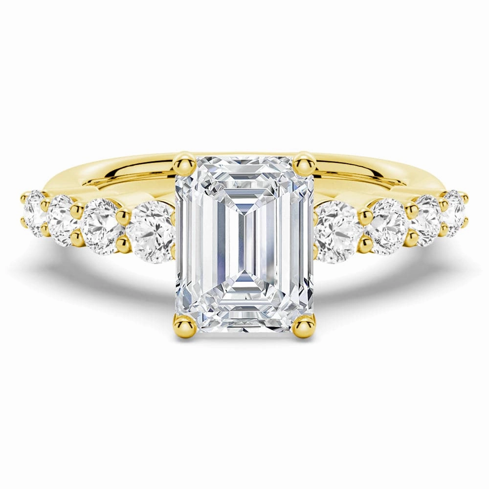 Glossy Look Youth Present Classic Shared Prong Emerald Cut Moissanite Engagement Ring