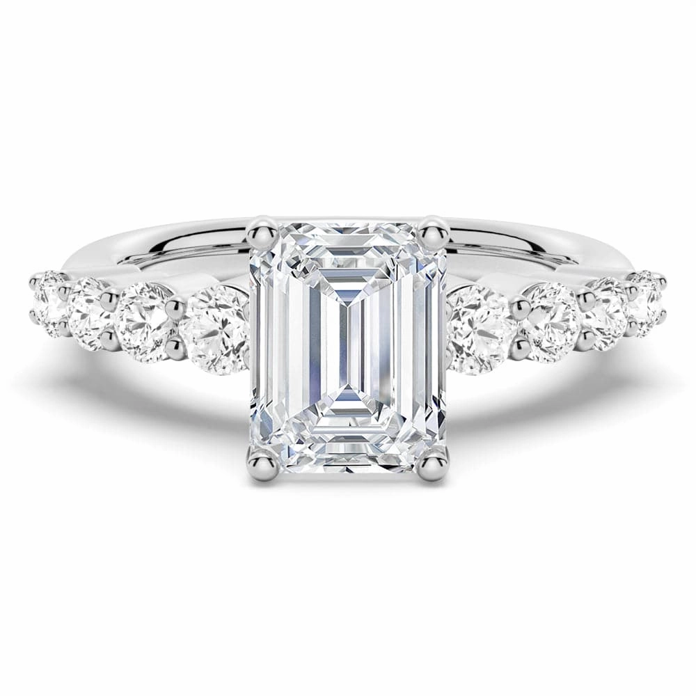 Classic Shared Prong Emerald Cut Moissanite Engagement Ring Sparkling Item