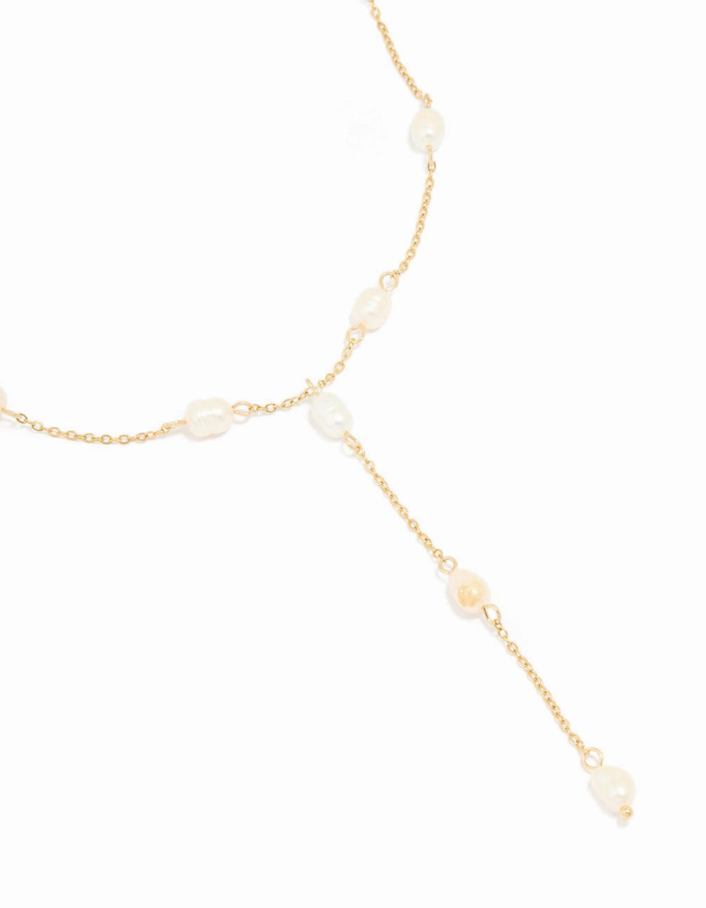 Gold Plated Freshwater Pearl Station Y-Necklace Elegant Gift Simple Jewelry