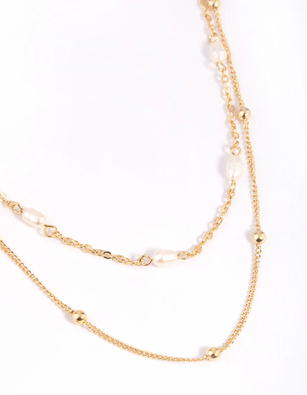 Gold Plated Freshwater Pearl Layered Necklace Holiday Party Street Detail