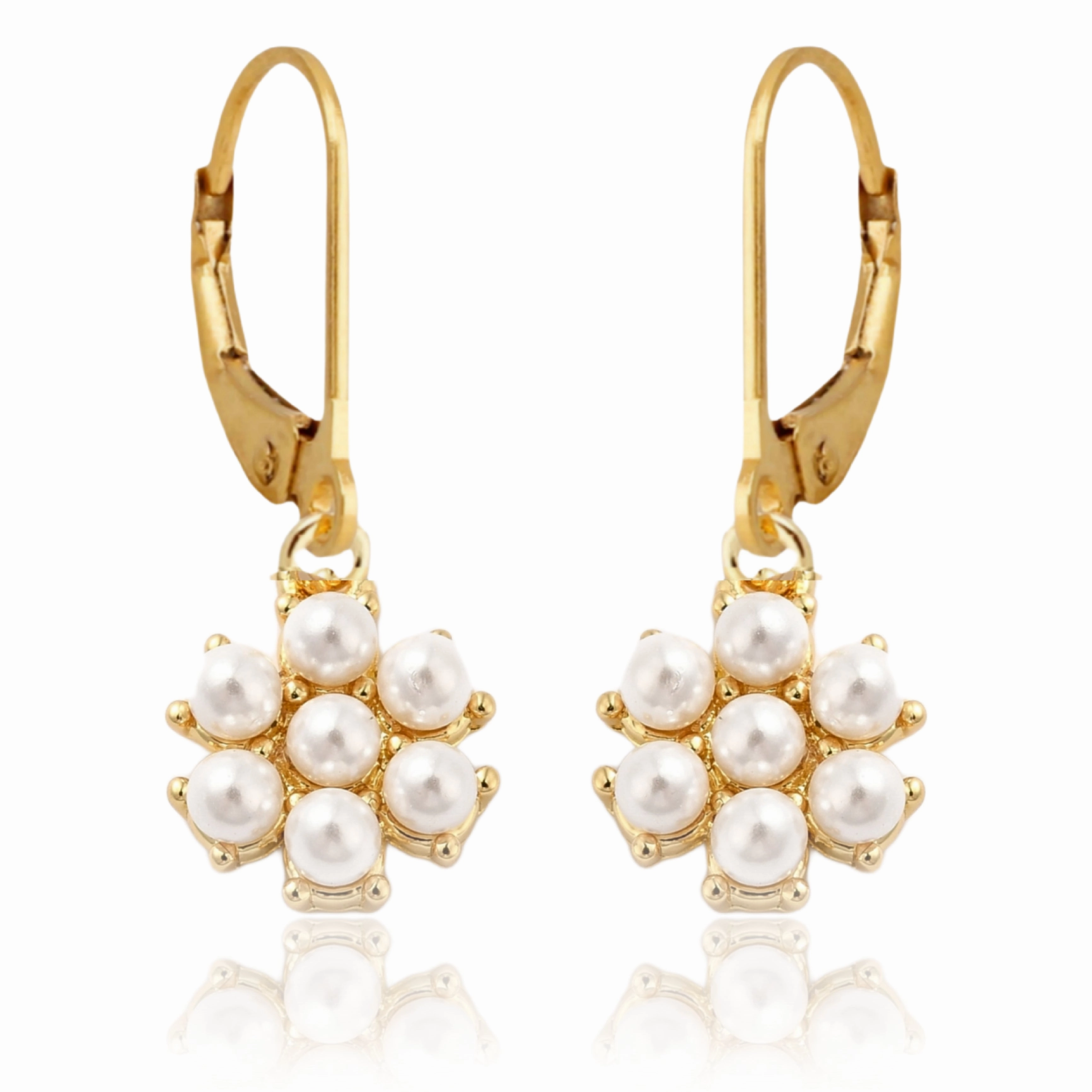 Color Stone and Pearl 7 Petal Flower Surgical Steel Earrings Minimalist Decor Summer Accessory