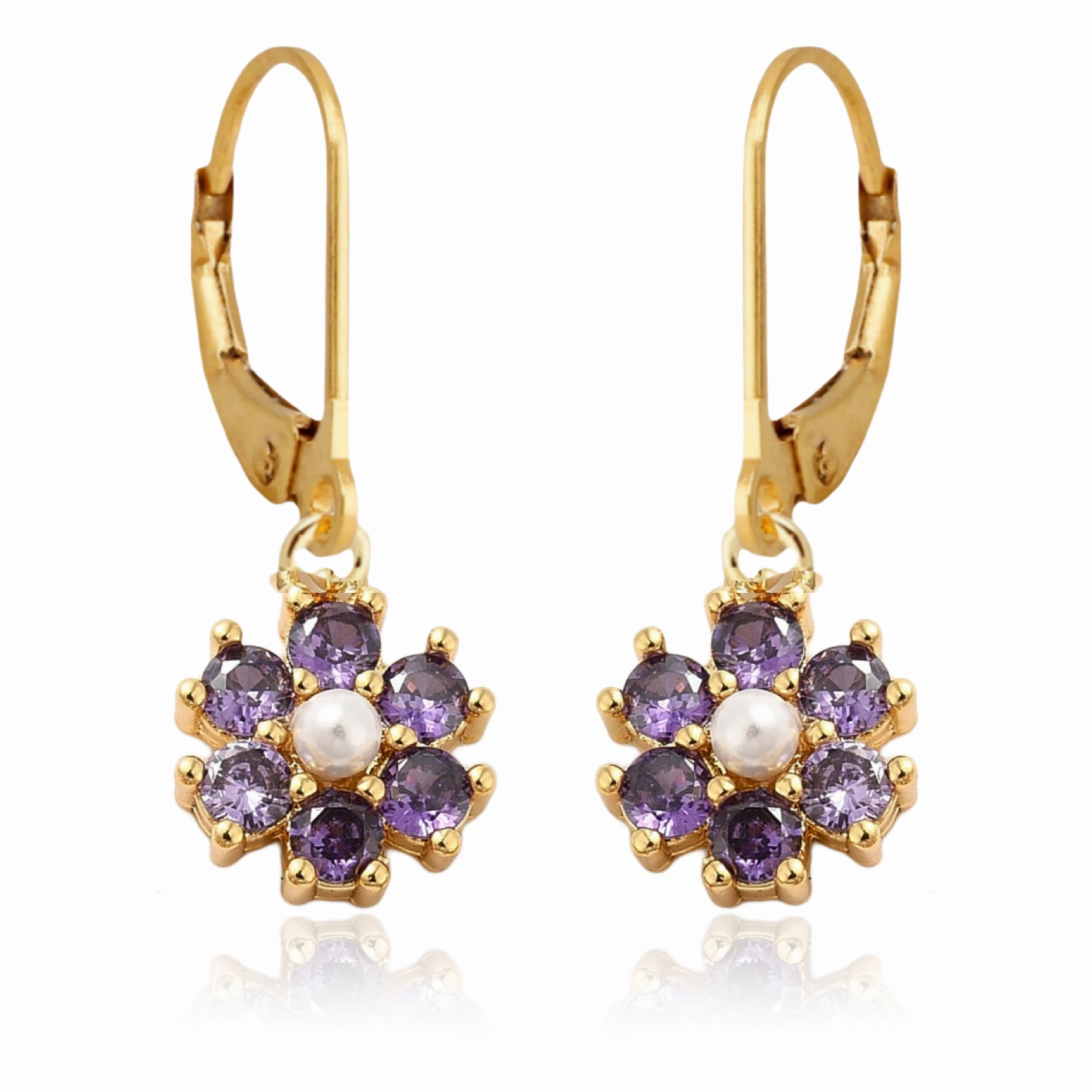 Modern Creation Refined Vibe Color Stone and Pearl 7 Petal Flower Surgical Steel Earrings