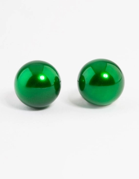 Chic Jewelry Green Metallic Ball Stud Earrings