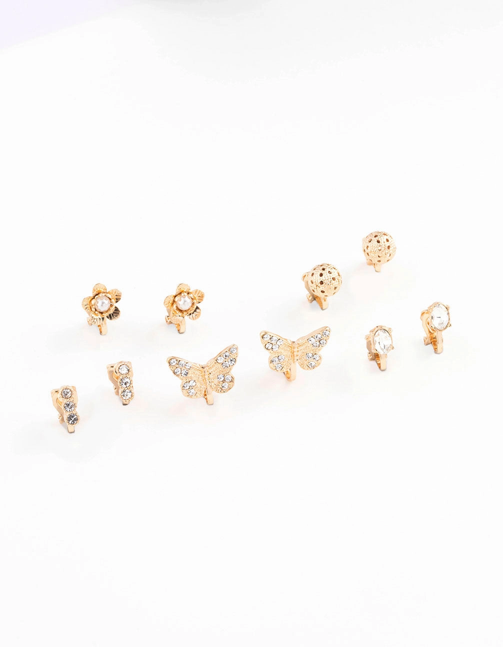 Decorative Feature Gold Diamante Butterfly Diamante Clip On Earring 8-Pack