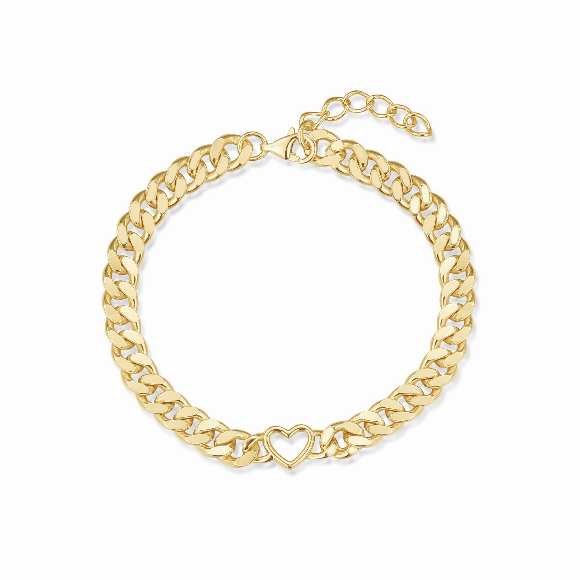 Gold-plated Sterling Silver Cuban Chain With Open Heart Bracelet Thoughtful Present Spiritual Symbols