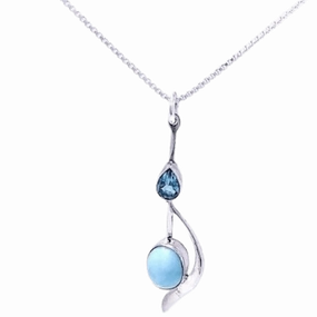 Sterling Silver Larimar and Blue Topaz Pendant Urban Minimal Travel Gift