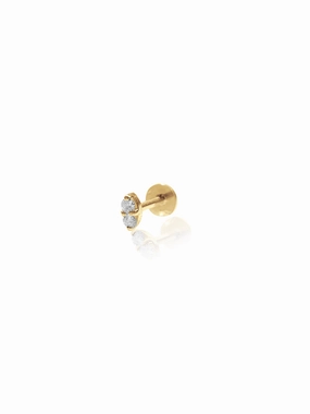14K Gold Push Flat Back Diamond Marquis Shape Earring Modernist Piece Decorative Accessory