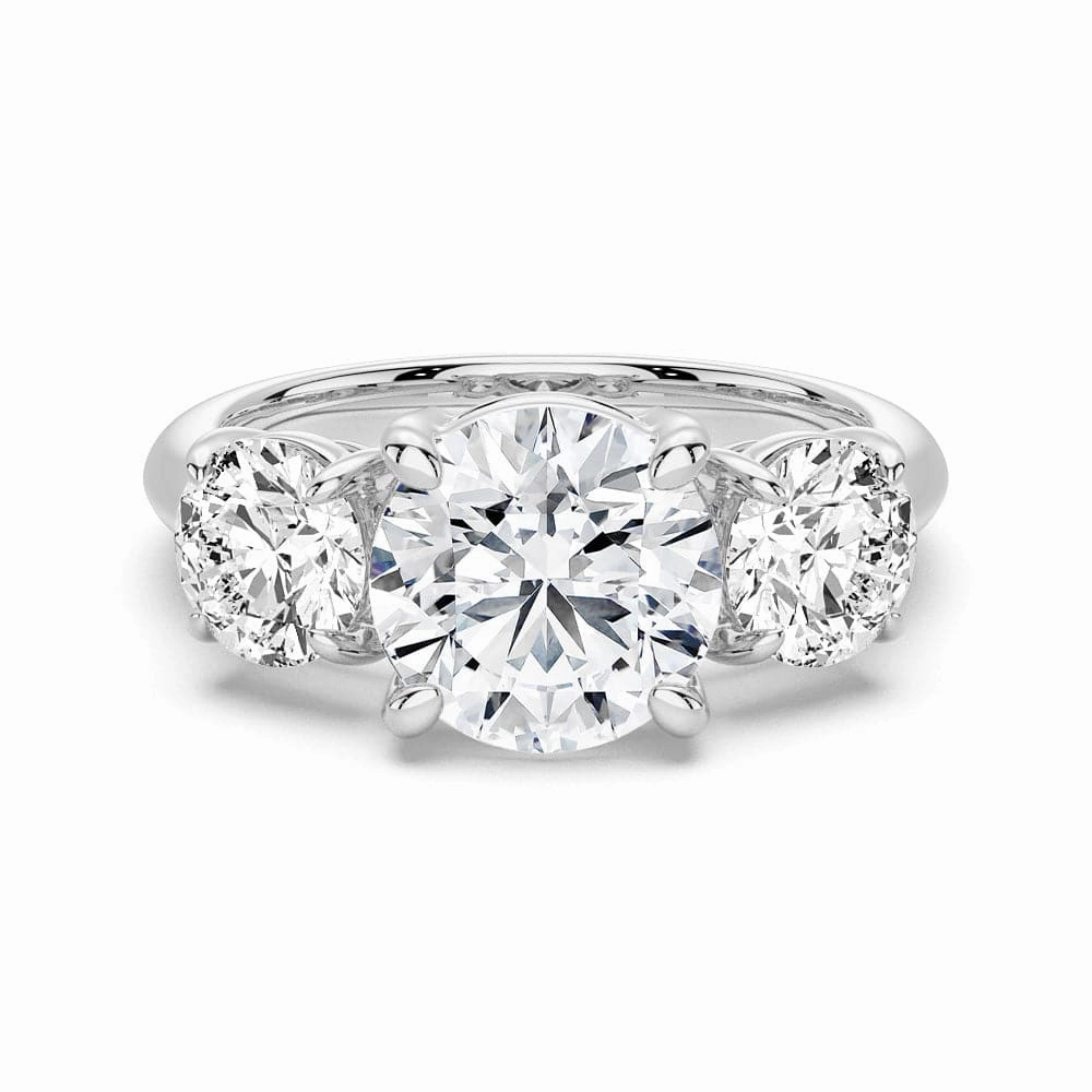 Round Cut Three Stone Moissanite Engagement Ring Custom Piece