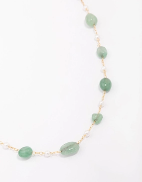 Classic Choice Comfortable Design Gold Plated Alternating Semi-Precious Stone Chain Necklace