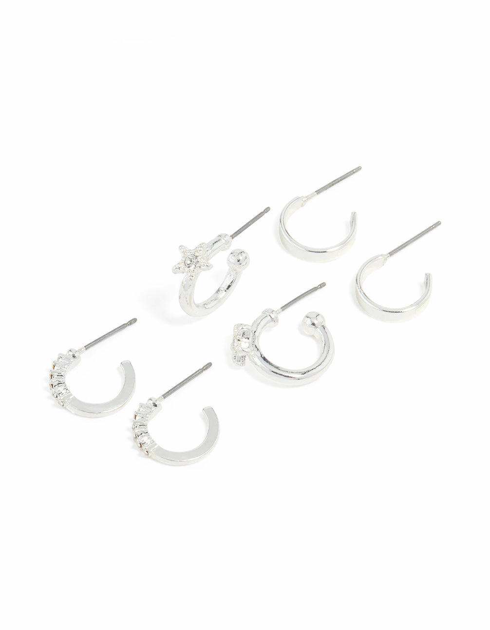 Petite Accessory Beautiful Look Silver Diamante Star & Smooth Hoop Earrings 3-Pack
