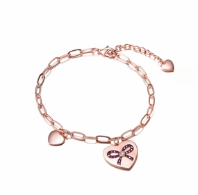 All-Inclusive Combinations Ever After Sight Sterling Silver Rose Gold Plated Heart Paper Clip Chains Bracelet