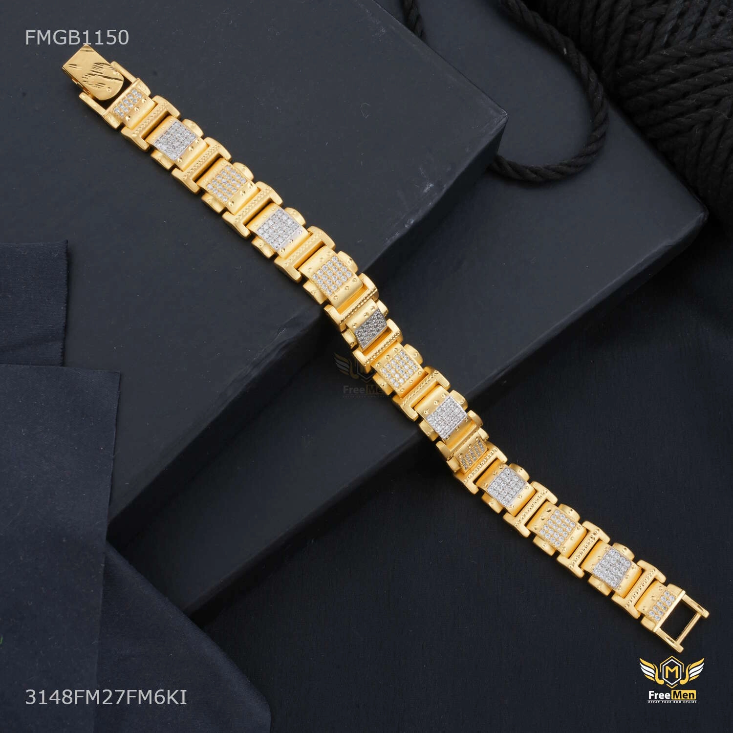 Ethnic Folklore Verified Craft Designer C cut AD Box Gold Plated Bracelet  for Men - FMGB366