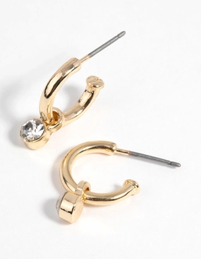 Pastel Trinket Graceful Aesthetic Gold Diamante Huggie Hoop Earrings