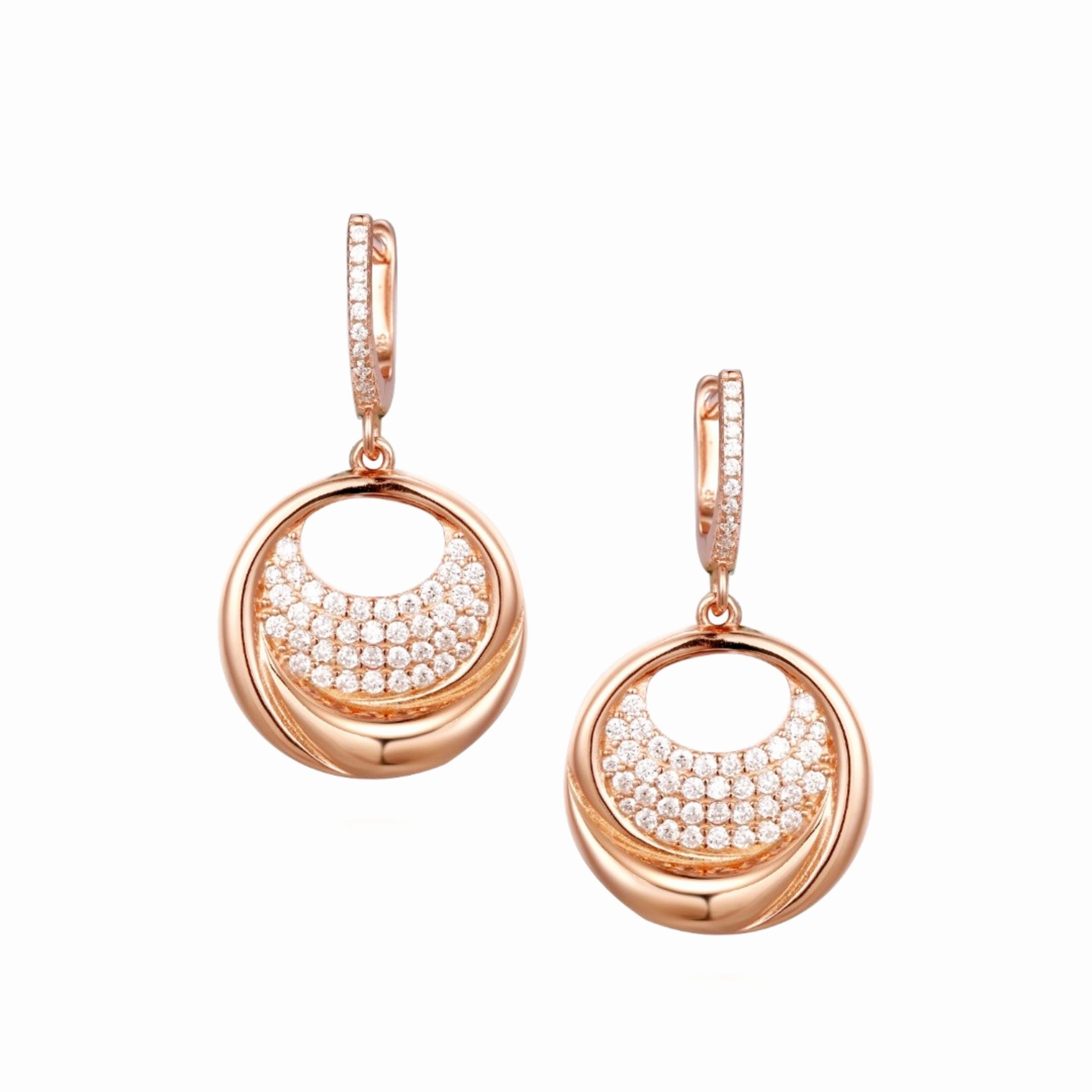 Simple Piece Premium Finish Rose Gold Plated Sterling Silver Circle With CZ Earring